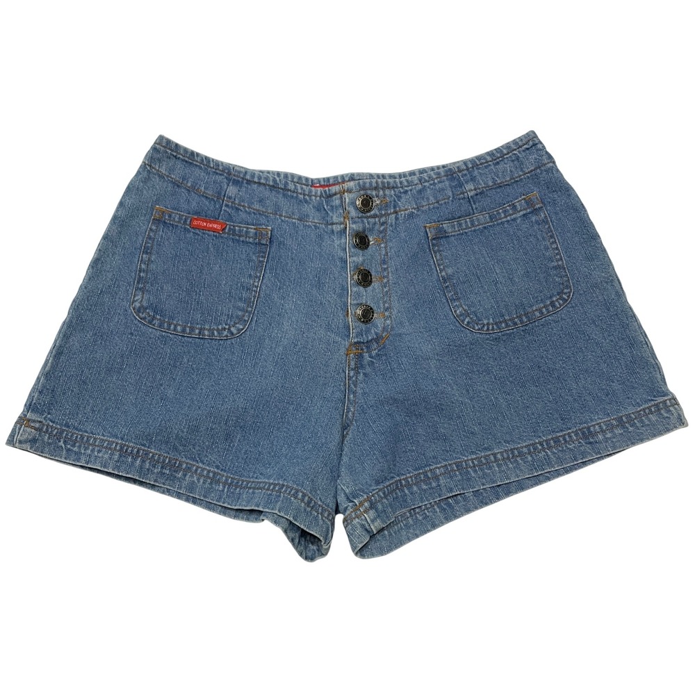 VTG Y2K Cotton Express Denim Jean Mini‎ Micro Shorts Womens Size 7/8 Button Fly